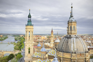 Aerial view of el Pilar cathedral-Basilica in Zaragoza, Spain