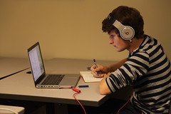 Cameron works on his Pamoja homework (Boston, USA)