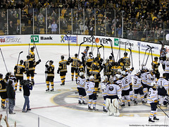 Bruins and Sabres stick salute