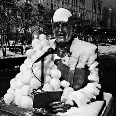 Snowballs on Jack Brickhouse statue