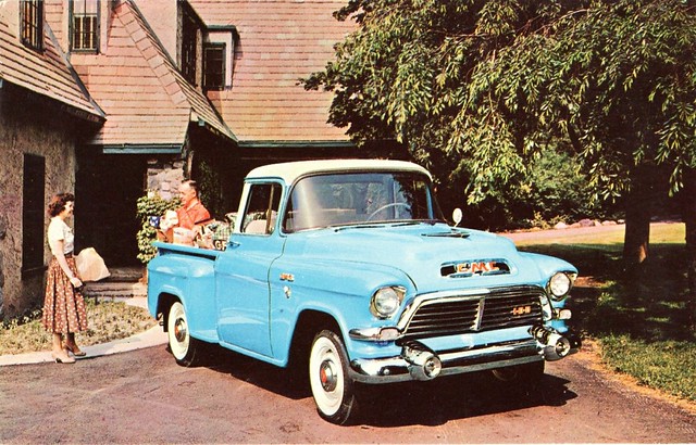 truck postcard pickup 1957 gmc