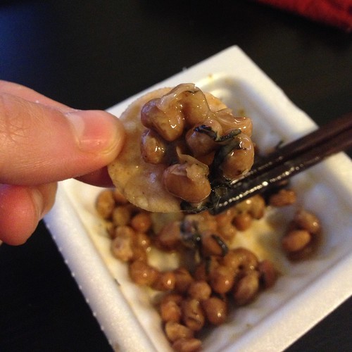 Natto on a rice cracker