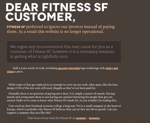 Fitness SF preferred to ignore our invoices instead of paying them. As a result this website is no longer operational.