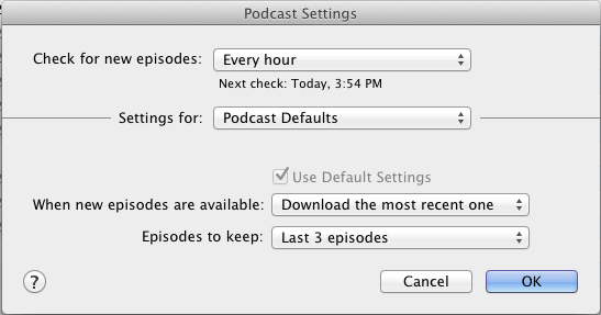 iTunes Podcast Settings
