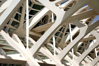 Details of Modern building of Palace of Arts in the City of Arts and Sciences, Valencia, Spain