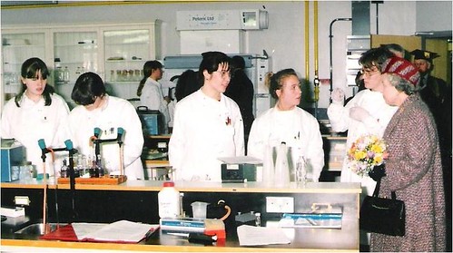 Her Majesty the Queen talking to microbiology students in 1992