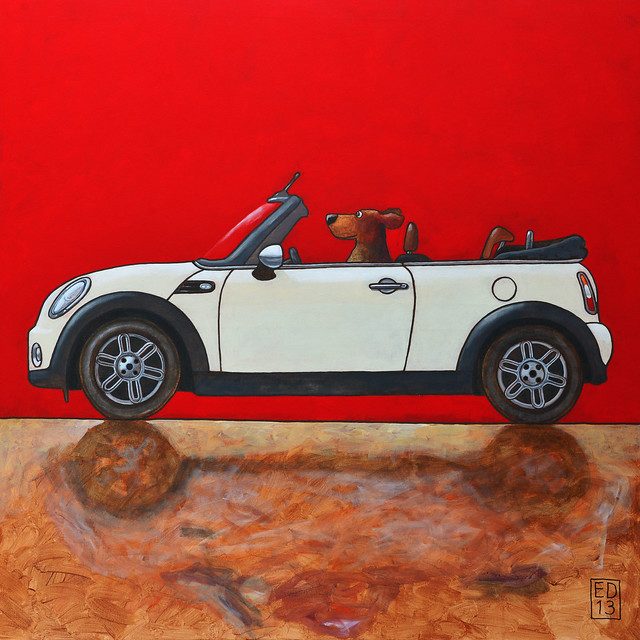 auto dog art car painting acrylic convertible mini hond minicooper bibi chesapeakebayretriever d600 sportive 2013 edart