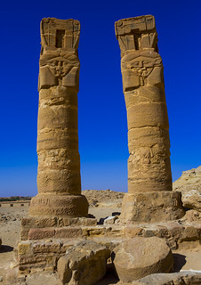 Hatoric Style Columns In The Outer Courtyard Of The Temple Of Amun And Mut At The Base Of The Jebel Barkal, Karima, Sudan
