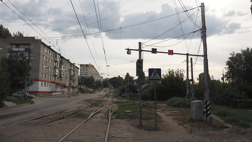 Saratov tram switch with sign ©  trolleway