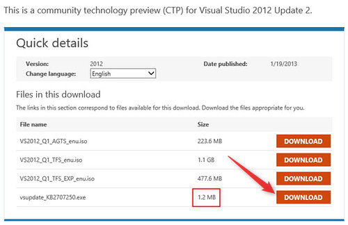 Installing Visual Studio 2012 Update 2 CTP 2