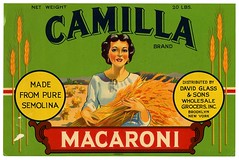 Macaroni label, Camilla Brand, Lehmann Printing and Lithographing Co.