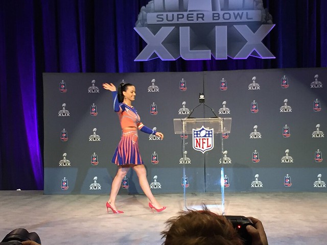Singer Katy Perry at a Super Bowl XLIX press conference in Phoenix.