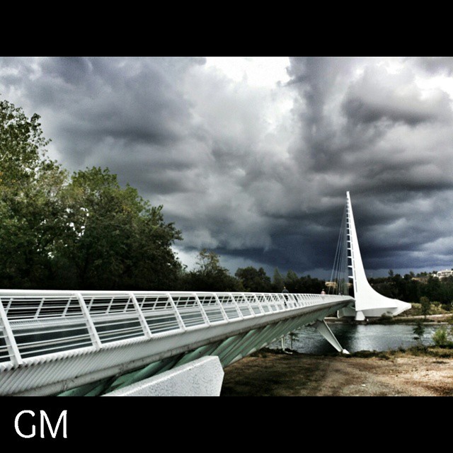 sundial bridge,  Redding, Ca crossing the sacramento river.. lucky to get a little WEATHER to offset the white sundial ☺😊😀#sundialbridge   #Redding #life #bridge #love