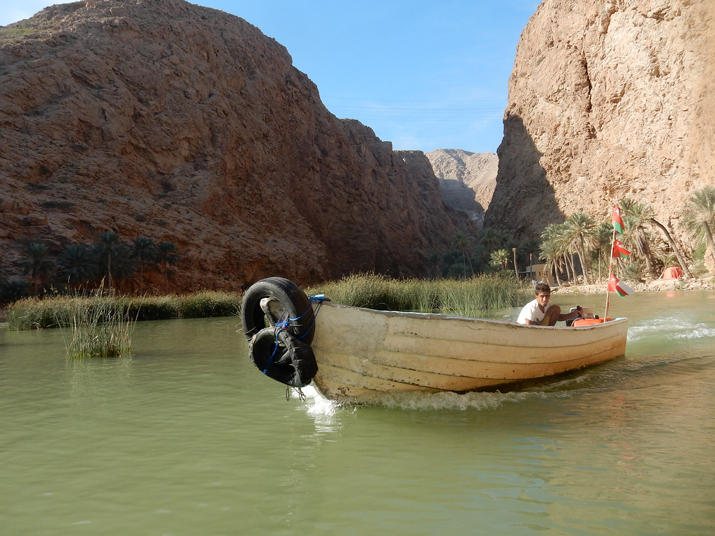Taking a boat across the Wadi