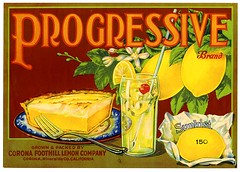 Lemon crate label, Progressive Brand, Lehmann Printing and Lithographing Co .