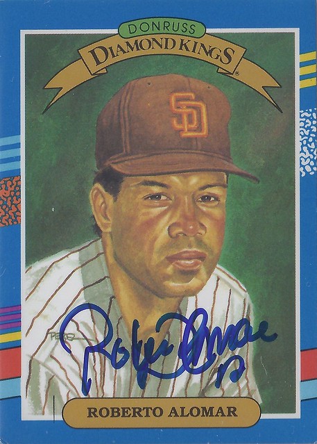 1991 Donruss / Diamond Kings - Roberto Robbie Alomar #12 (Second Baseman) (Hall of Fame 2011) - Autographed Baseball Card (San Diego Padres)