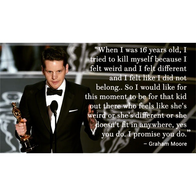 Amazing speech 😢😢😢😢  Graham Moores Acceptance Speech for Best Adapted Screenplay 👏👏👏  #GrahamMoore #TheImitationGame #Oscars87th