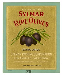 Olives label, Sylmar brand, Lehmann Printing and Lithographing Co.