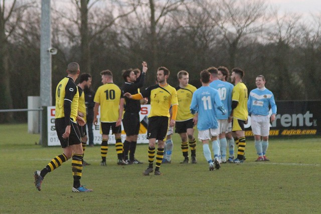 Debenham attack up the left and the referee awards a free kick outside the Yarmouth penalty area
