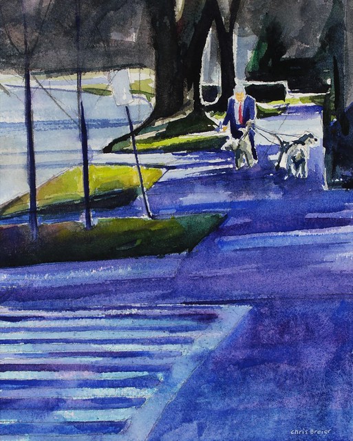 Watercolor Painting: Walking the Dogs