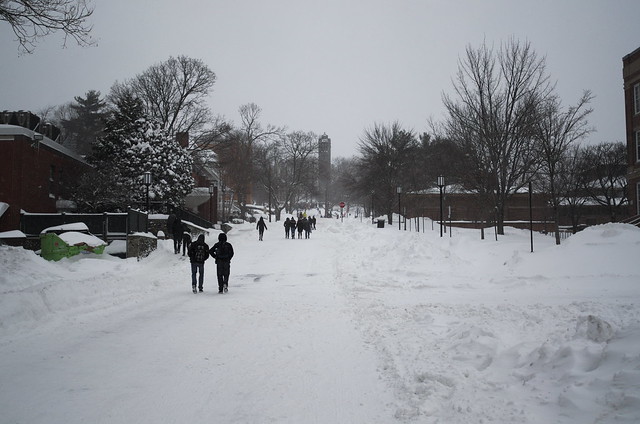 27/01/15 - Medford/Somerville, MA - Students walk up Latin Way during Winter Storm Juno
