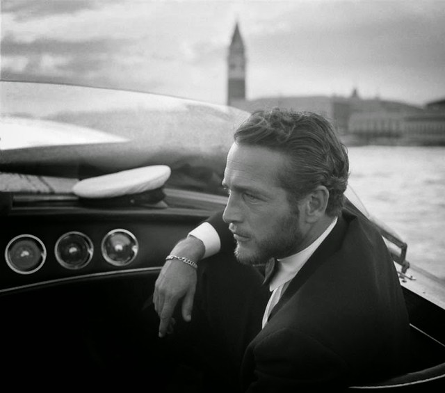 6 time Golden Globe winner Paul Newman boating in Venice during a film festival (1963)