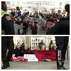 People gathered outside the Washington Convention Center where Netanyahu, who arrived in the US on 3/1/15, speaking today at AIPAC (American Israeli Public Affairs Committee). US #Police arrested five activists who were protesting against crimes committed