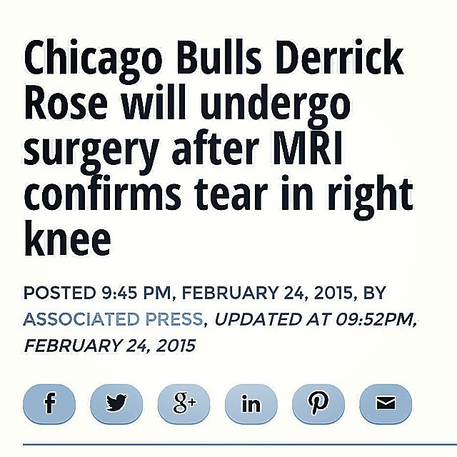 DERRICK ROSE is out for remaining of the 2015 NBA Season with knee injury  #GetWellSoon #DerrickRose #NBA #Basketball