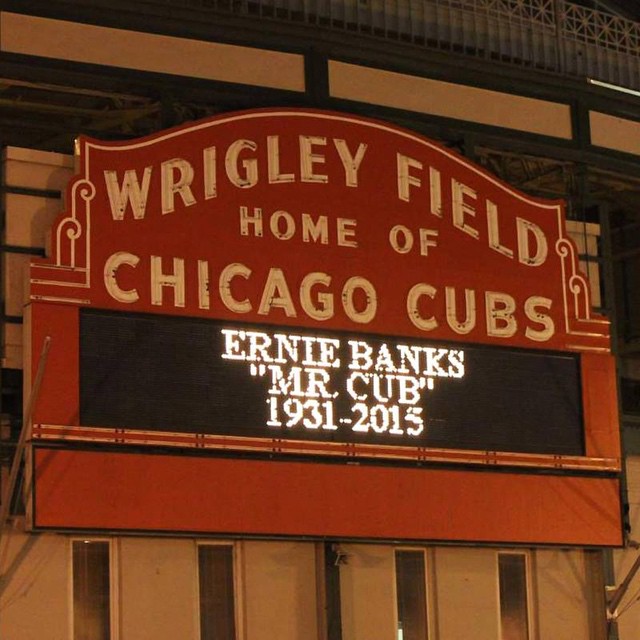 Really Sad Night, just heard MLB Legend HOFer Ernie Banks has passed away. My condolences to his family & friends, MLB Family, Cubs Family. #Cubs #RIP #MrCub #LetsPlayTwo