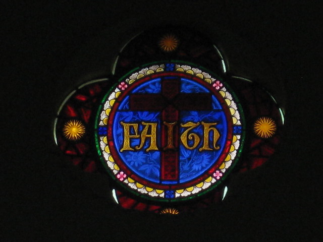 The Faith Lunette of the Stained Glass Chancel Window; St Judes Church of England - Corner of Lygon, Palmerston and Keppel Streets, Carlton