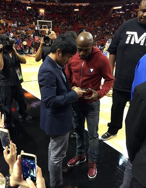 Manny Pacquiao And Floyd Mayweather At Heat Bucks Game
