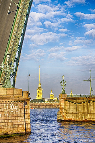 St. Peter and Paul Cathedral in the Aperture of Troitsky Drawbridge. Saint-Petersburg. ©  Andrey Korchagin
