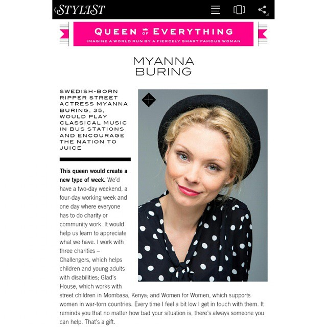 Do you agree with #myannaburing suggesting we have a 4 day working week, 1 day for #volunteering and 2 day weekend? @stylistmagazine #queen of everything. #interview #instaquote