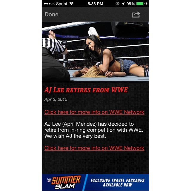 This really broke my heart to know that AJ Lee is retiring from WWE. She is my favorite Diva along with Paige.