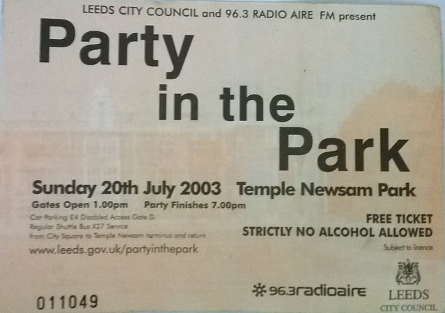 2003-PARTY IN THE PARK , TEMPLE NEWSAM PARK , LEEDS , (20-07-03) TICKET