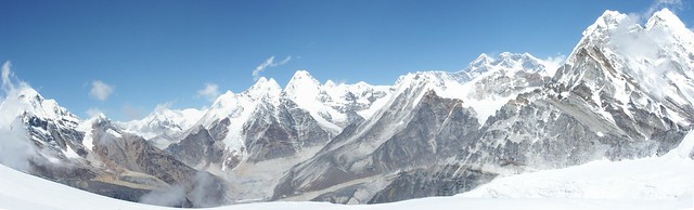 A panorama looking northwest from the descent below High Camp.