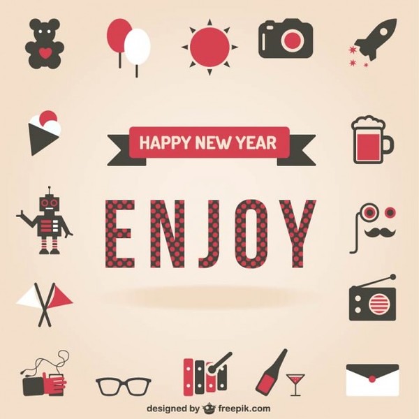 Happy New Year Set of Icons Free Vector
