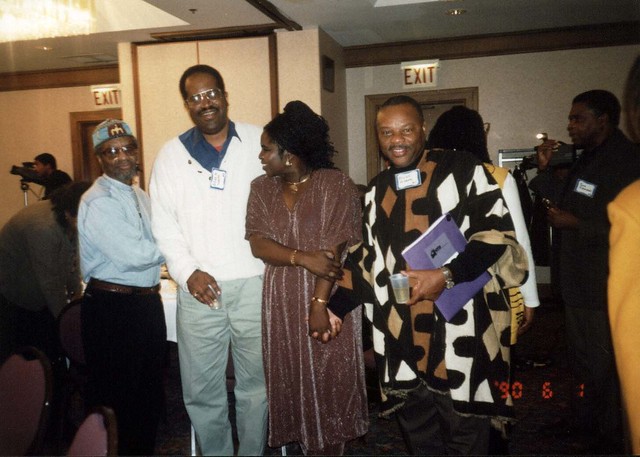 Tess Onwueme with Molefi Asante, Ron Brown, Afa Michael Wever, and Eta Pdi in Chicago, 2005