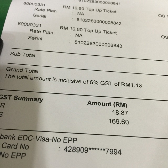 In Malaysia GST is adapted from today. And then I have to pay more 6% amount. ㅠㅠ