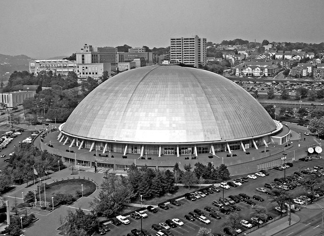 Civic Arena a.k.a. Mellon Arena a.k.a. The Igloo - Old Home Of The PITTSBURGH PENGUINS NHL Hockey Team - Black & White Version; Pittsburgh, PA
