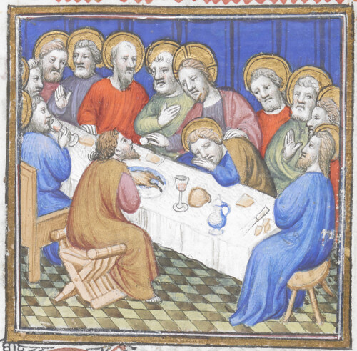 Detail of a miniature of The Last Supper by the Mazarine Master, Egerton MS 1070, f. 113r