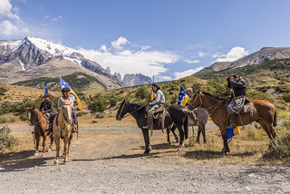 Horse riders Torres del Paine National Park. Chile