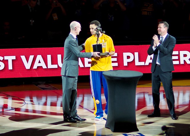 NBA Commissioner Adam Silver presents MVP Award to STEPHEN CURRY