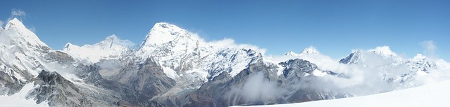 A panorama looking northeast from the descent below High Camp.