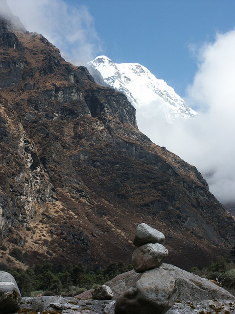 Mera Peak (6476m) seen from the confluence of the Hinku Khola and Sanu Khola