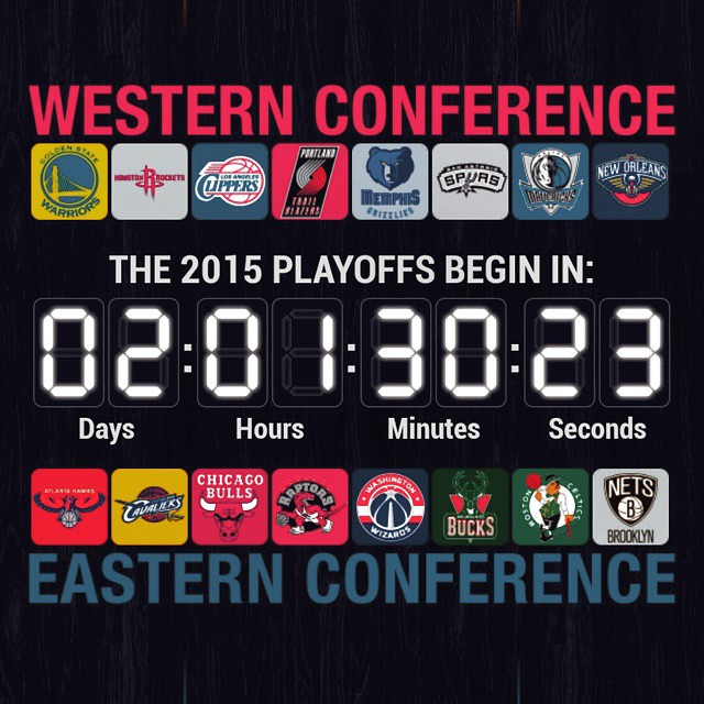 The 2015 NBA Regular Season Has Come To An End - The NBA Playoffs Are Here In 2 Days 1 Hour 30 Minutes And 23 Seconds   First Round Western Conference Will Be (1) Golden State Warriors vs (8) New Orleans Pelicans - (2) Houston Rockets vs (7) Dallas Maveri