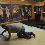 Carpet installation in Women's Basketball locker room