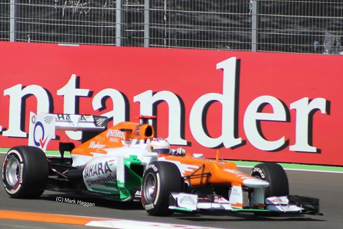 Paul di Resta in his Force India F1 car at the 2012 European Grand Prix at Valencia