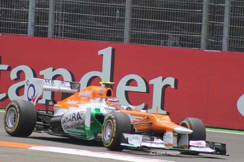 Nico Hulkenberg in his Force India F1 car at the 2012 European Grand Prix at Valencia