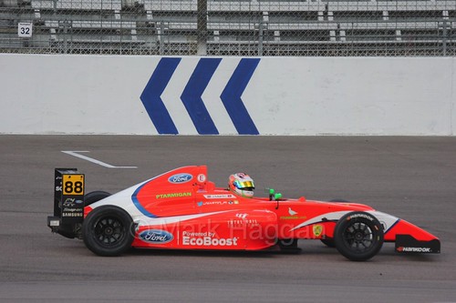 Jack Martin's British F4 car comes to a stop at Rockingham, August 2016